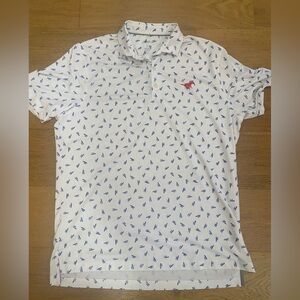 Johnnie O White and Blue Patterned SMU Mustangs Men's golf Polo Shirt L VGUC